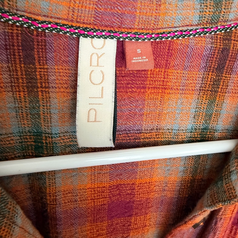 Anthropologie Pilcro Plaid Button-Up in Orange Motif. /S/ - Picture 7 of 10